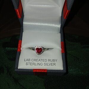 Lab Created Ruby and White Sapphire Heart Ring in Sterling Silver